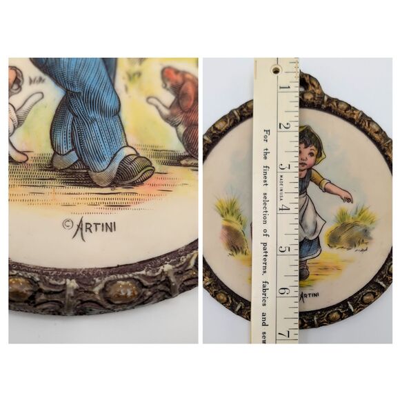 Vintage Artini Arts Twin Etched Hand Painted 4D Boy Girl Wall Hanging Decor Set - Picture 7 of 9